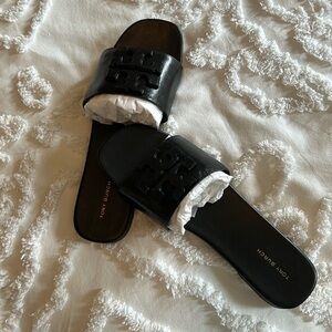 Tory Burch Black Leather Ines Slide Sandals, worn once